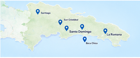 Mapa de zonas de servicio en Republica Dominicana